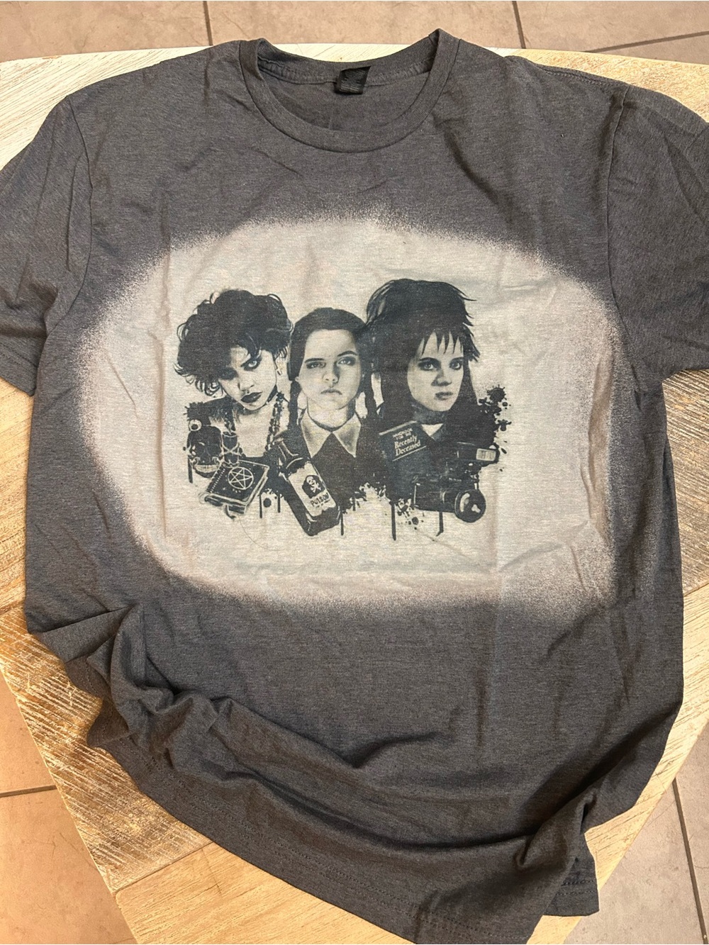 Gildan Gray Women’s Tee with Black Gothic Trio Graphic - Picture 2 of 3